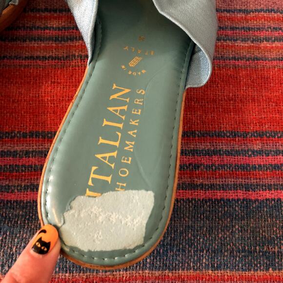 Vintage Italian Shoemakers Wedge Sandals Size 8 Blue Fabric Cork 90s Y2K - Picture 9 of 11